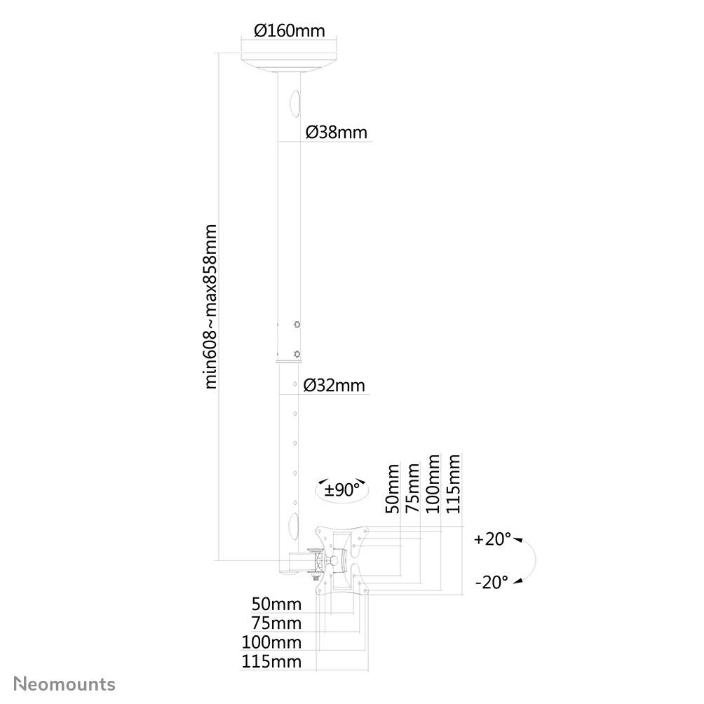 Supporto da soffitto Neomounts by Newstar per schermi LCD/LED/TFT 
